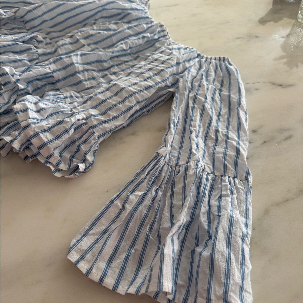 Faithfull The Brand- Blue and White Stripe Galle Quarter off the Sleeve Shirt - Picture 2 of 4